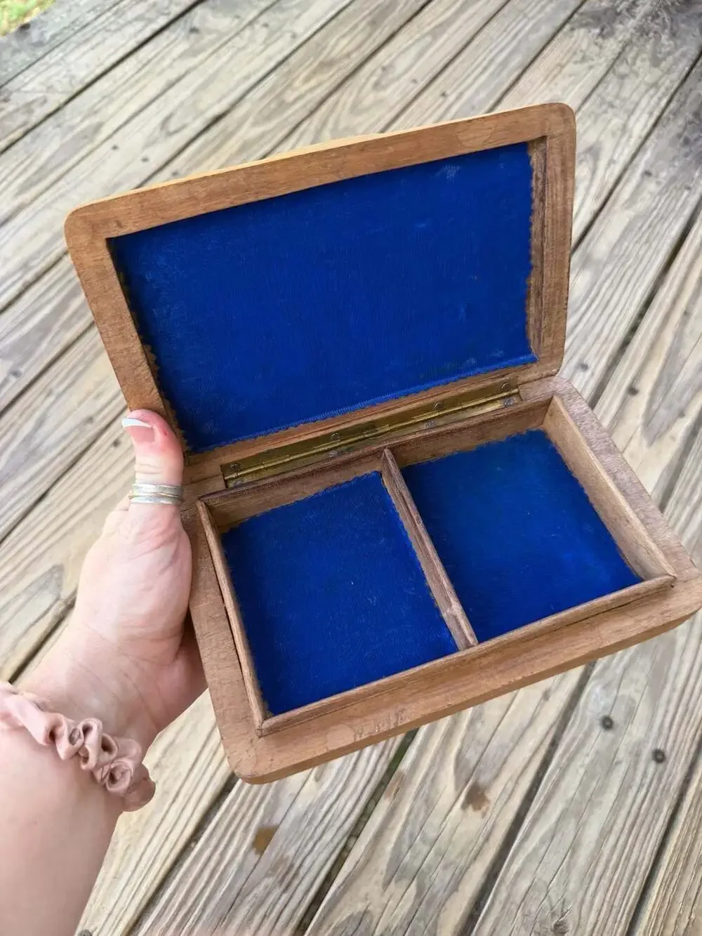 Vintage Hand-Carved Wooden Jewelry Keepsake Box with Bird and Nest Motif